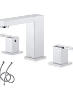 Polished Chrome Widespread Bathroom Faucet 2 Handle Bathroom Sink Faucet 3 Hole, 8-Inch 3 Pieces -4