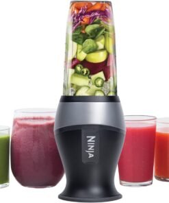 Fit Compact Personal Blender, Portable Blender for-Smoothies, Shakes, Food Prep, and Frozen Blending, 700-Watt Base, (2) 16-oz. Cups and Spout Lids, Black QB3001SS