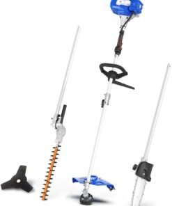 26cc Weed Wacker Gas Powered, String Trimmer/Edger, Pole Saw, Hedge Trimmer and Brush Cutter Blade, 4-in-1 Multi Yard Care Tools, Rubber Handle & Shoulder Strap Included