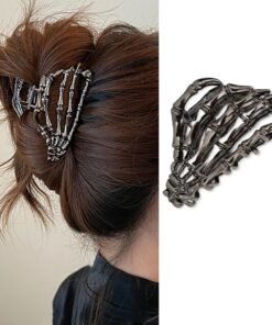 Black Hair Clip with Skeleton Skull Design for Women's Hair Styling, Medium Metal Hair Claw Clips, Halloween Hair Accessories, 1 Count