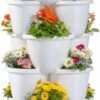 5 Tier Vertical Garden Planter, Self Watering Stackable Planters with Wheels for Strawberries, Herbs, Flowers, Vegetables, White