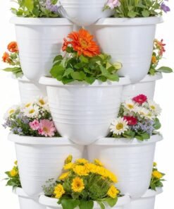 5 Tier Vertical Garden Planter, Self Watering Stackable Planters with Wheels for Strawberries, Herbs, Flowers, Vegetables, White