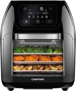 Multifunctional Digital Air Fryer+ Rotisserie, Dehydrator, Convection Oven, 17 Touch Screen Presets Fry, Roast, Dehydrate, Bake, XL 10L Family Size, Auto Shutoff, Large Easy-View Window, Black