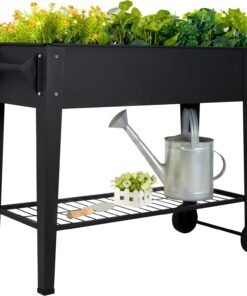 Elevate 32" Tall Raised Garden Bed Outdoor with Wheels & Shelf for Mobility, 400LBS Capacity, Anti-Rust Steel Planter Box for Vegetables/Herbs, Patio-Balcony-Backyard