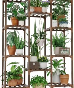 Plant Stand Indoor Outdoor Tall Plant Shelf for Multiple Plants Pots Wood Flower Stand Large Flower Holder for Living Room, Patio, Balcony, Garden Decor, Brown