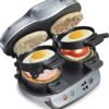 Dual Breakfast Sandwich Maker with Timer, Ready in 5 Minutes, Removable Dishwasher Safe PFAS-Free Non-Stick Egg Cooker Ring, Silver (25490MNA)